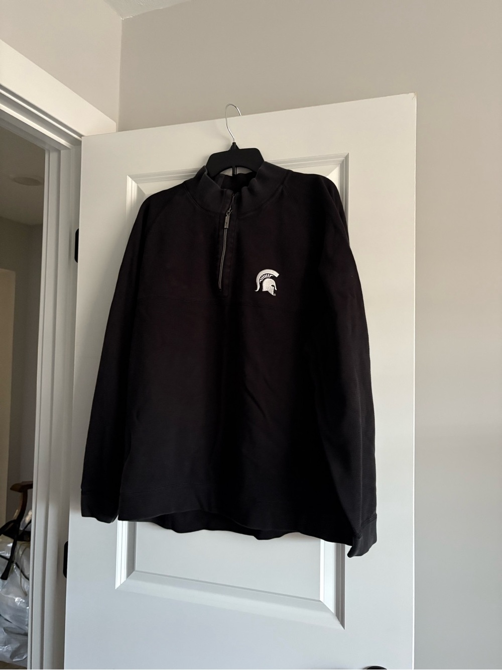 Tommy Bahama Reversible Black MSU Men's Quarter-Zip with White Spartan Logo